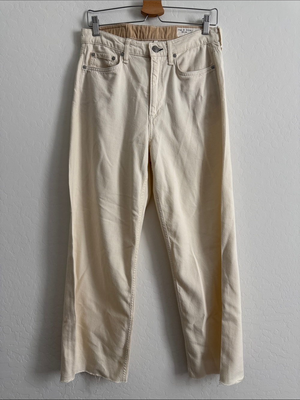 rag & bone Logan Mid-rise wide leg Featherweight in Ecru jeans Sz 27 - Picture 4 of 11